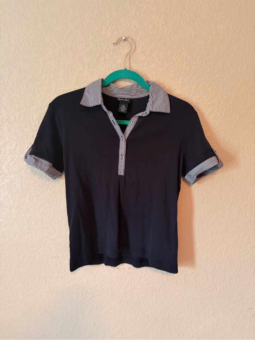 Black Polo with Check Trim